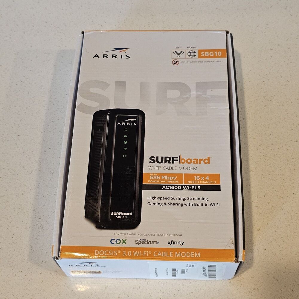 ARRIS SBG10 SURFboard  AC1600 Dual-Band WIFI Cable Modem Router - Black NOB